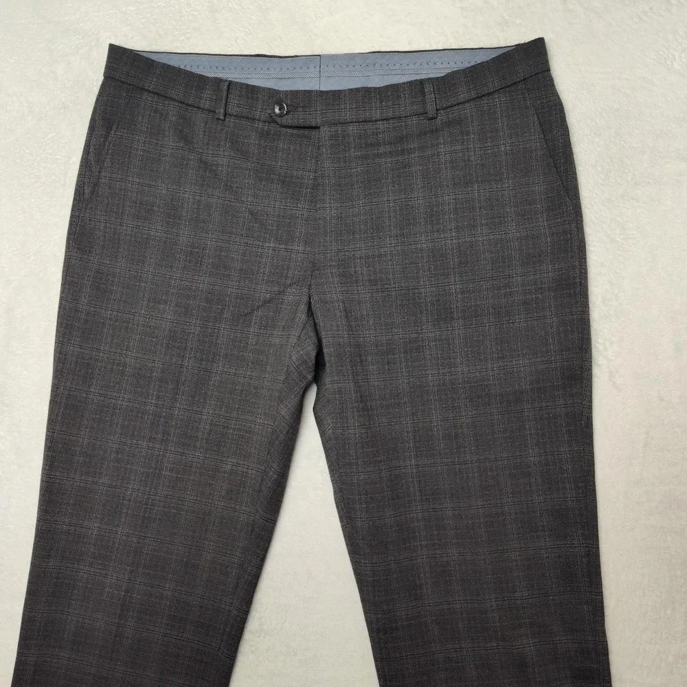 Ballin Pants Mens 38x32 Gray Plaid Dress Slim Tapered Microfiber Flat Stretch‎